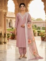 Pink Rayon Kurta Set with Chanderi Digital Print Dupatta | 3 Piece Ethnic Suit