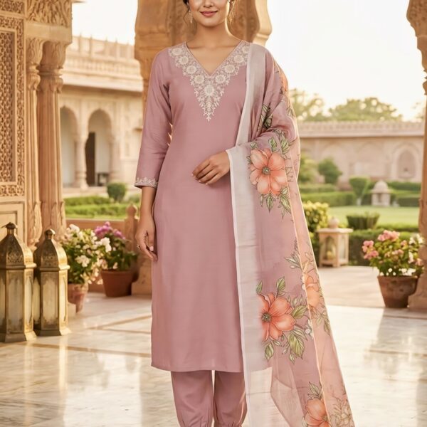 Rayon Kurta Set with Chanderi Digital Print Dupatta | 3 Piece Ethnic Suit