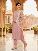 Pink Rayon Kurta Set with Chanderi Digital Print Dupatta | 3 Piece Ethnic Suit - Image 2