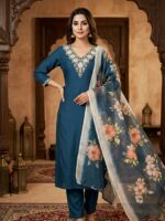 Teal Rayon Kurta Set with Chanderi Digital Print Dupatta | 3 Piece Ethnic Suit