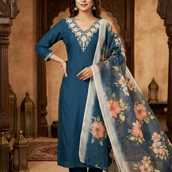 Rayon Kurta Set with Chanderi Digital Print Dupatta | 3 Piece Ethnic Suit