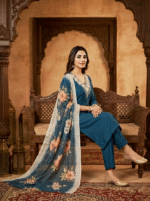 Teal Rayon Kurta Set with Chanderi Digital Print Dupatta | 3 Piece Ethnic Suit - Image 2