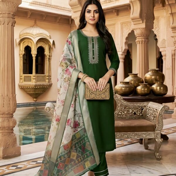 Rayon Kurta Set with Chanderi Digital Print Dupatta | 3 Piece Ethnic Suit