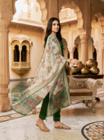Green Rayon Kurta Set with Chanderi Digital Print Dupatta | 3 Piece Ethnic Suit - Image 2