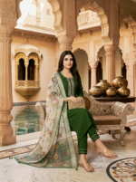 Green Rayon Kurta Set with Chanderi Digital Print Dupatta | 3 Piece Ethnic Suit - Image 3